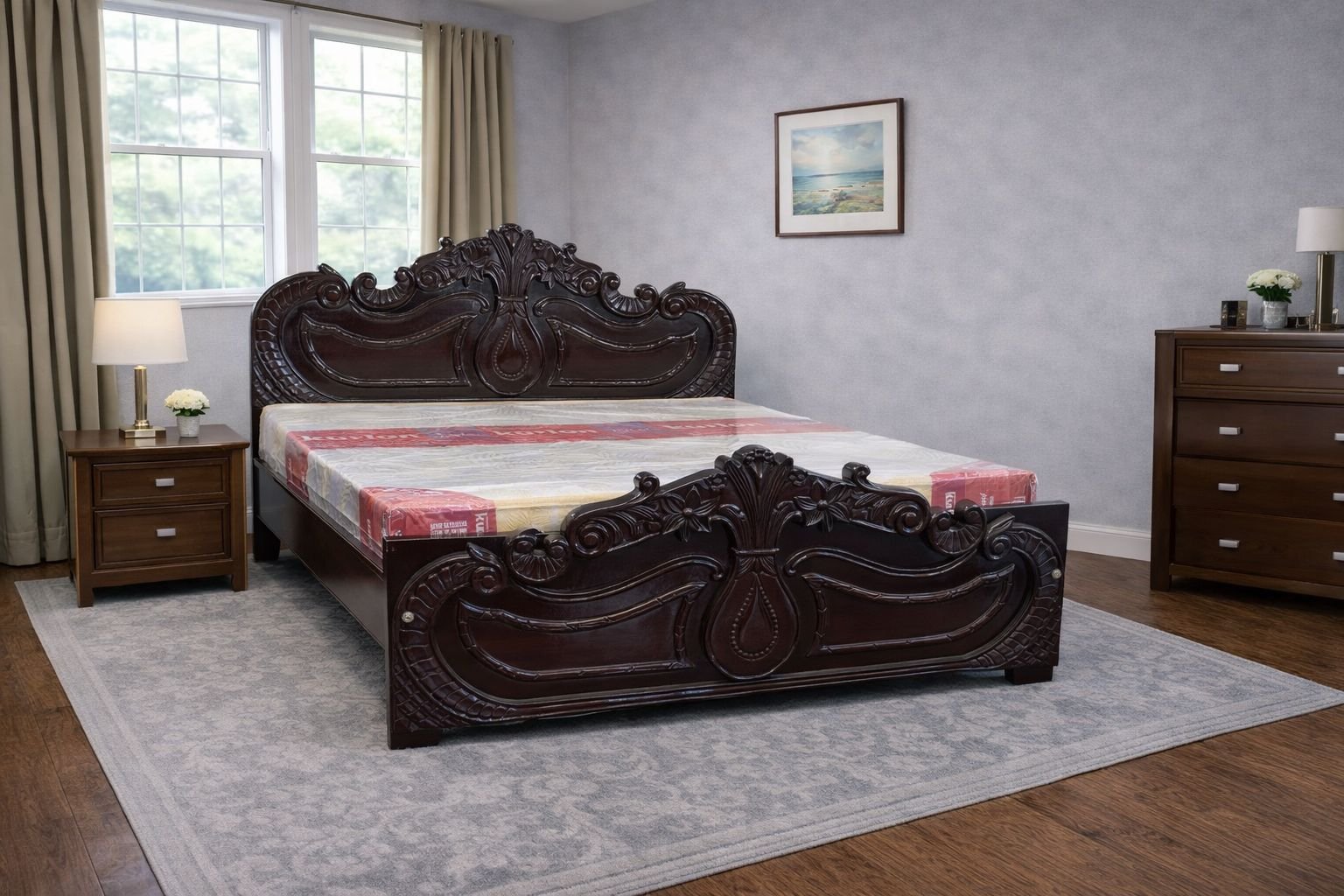 antique-style carved bed frame
