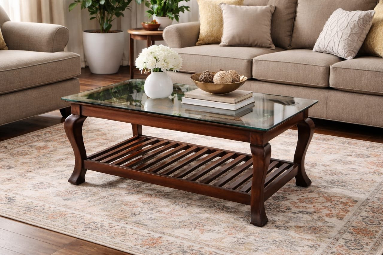 Glass top rectangular tepoy