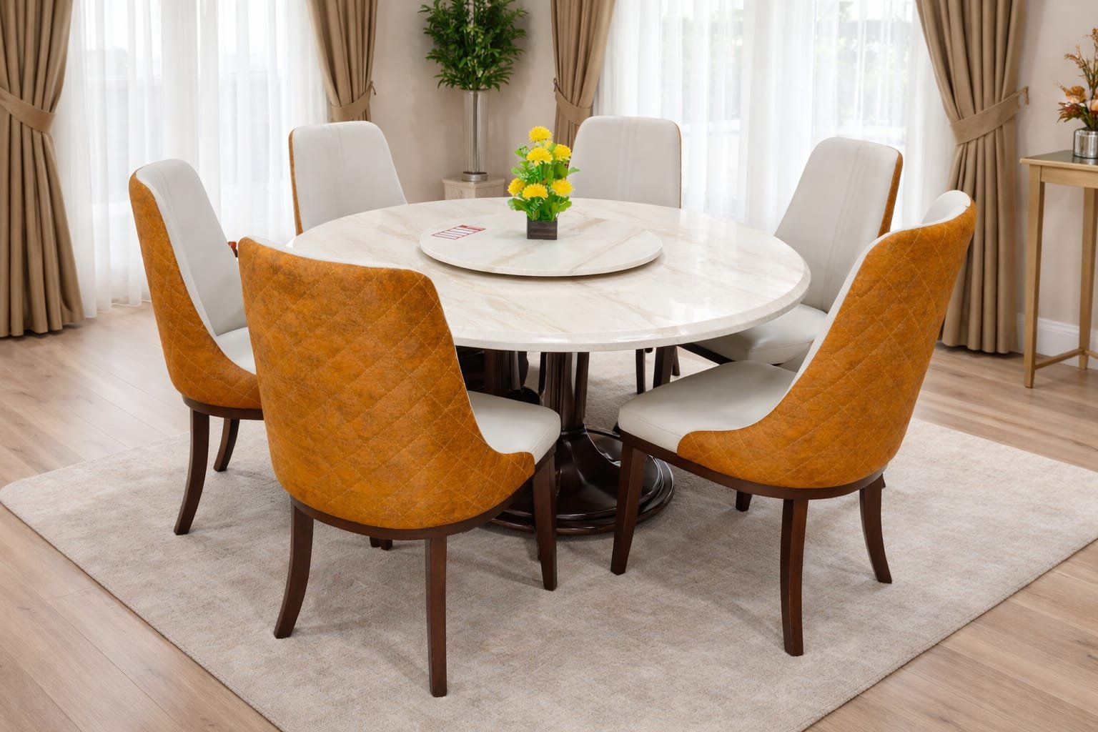 Contemporary Round Pedestal Dining Table Set