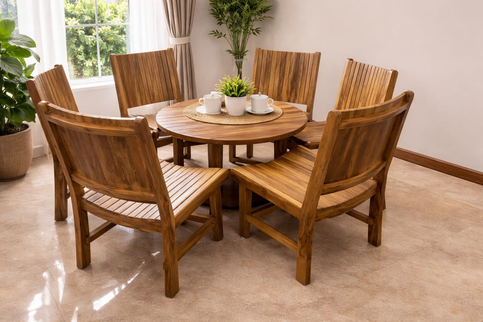 6-Seater Round Wooden Dining Set
